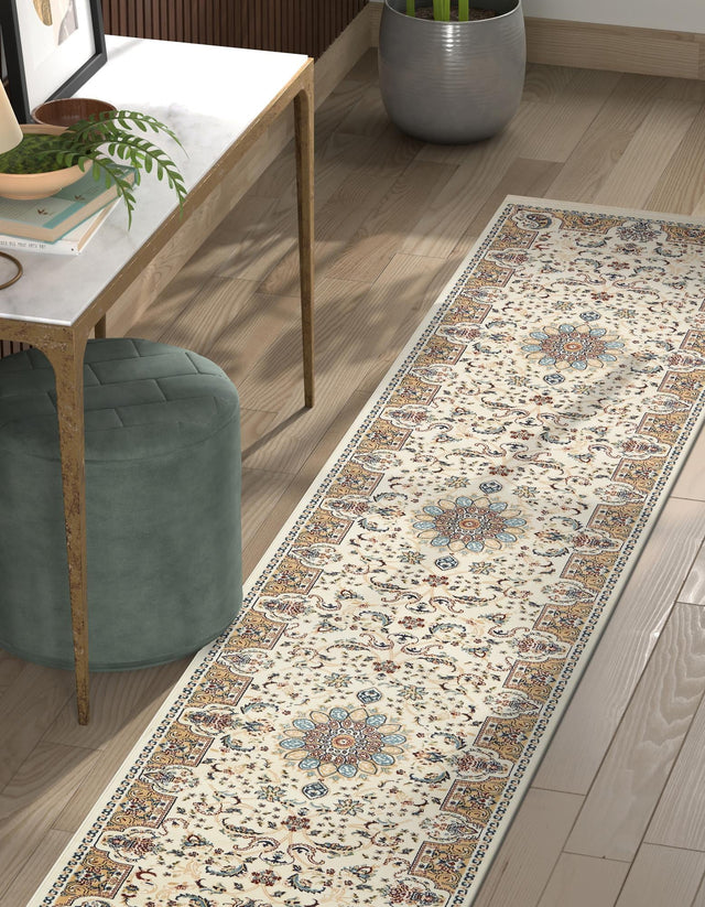 Ivory 3' x 13' 1 Narenj Runner Area Rug 85% Polypropylene & 15% Polyester Traditional Classic Carpet for Living, Dining, Bedrooms, Office for Sale at Rug Engine