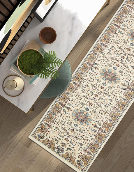 Ivory 3' x 13' 1 Narenj Runner Area Rug 85% Polypropylene & 15% Polyester Traditional Classic Carpet for Living, Dining, Bedrooms, Office for Sale at Rug Engine