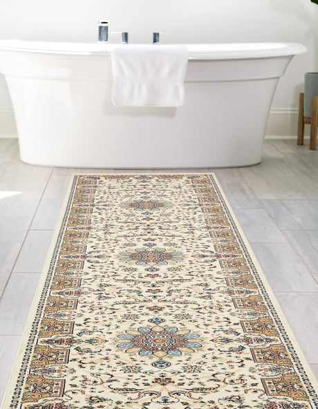 Ivory 3' x 13' 1 Narenj Runner Area Rug 85% Polypropylene & 15% Polyester Traditional Classic Carpet for Living, Dining, Bedrooms, Office for Sale at Rug Engine