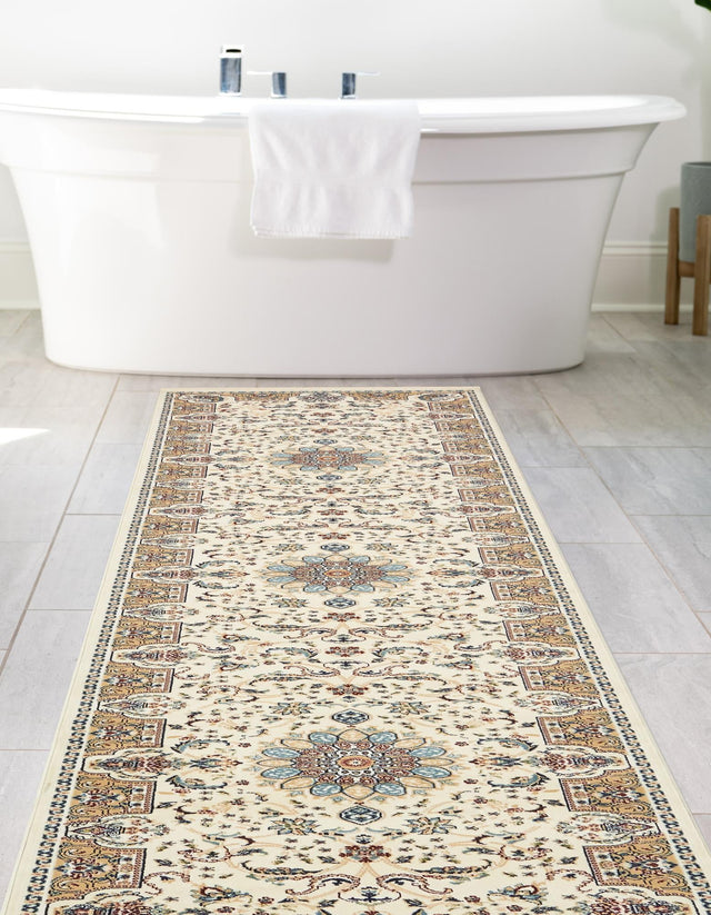 Ivory 3' x 13' 1 Narenj Runner Area Rug 85% Polypropylene & 15% Polyester Traditional Classic Carpet for Living, Dining, Bedrooms, Office for Sale at Rug Engine