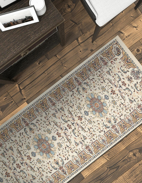Ivory 3' x 13' 1 Narenj Runner Area Rug 85% Polypropylene & 15% Polyester Traditional Classic Carpet for Living, Dining, Bedrooms, Office for Sale at Rug Engine
