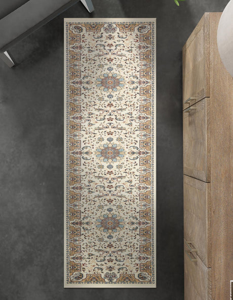 Ivory 3' x 13' 1 Narenj Runner Area Rug 85% Polypropylene & 15% Polyester Traditional Classic Carpet for Living, Dining, Bedrooms, Office for Sale at Rug Engine