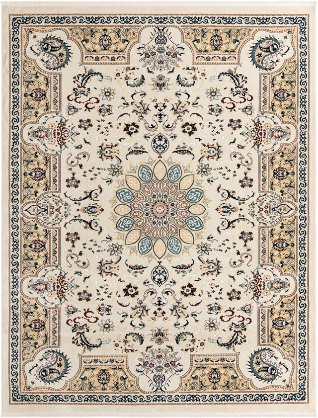 Ivory 8' x 10' Narenj Rectangle Area Rug 85% Polypropylene & 15% Polyester Traditional Classic Carpet for Living, Dining, Bedrooms, Office for Sale at Rug Engine
