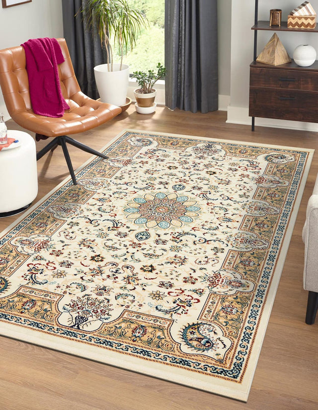 Ivory 8' x 10' Narenj Rectangle Area Rug 85% Polypropylene & 15% Polyester Traditional Classic Carpet for Living, Dining, Bedrooms, Office for Sale at Rug Engine