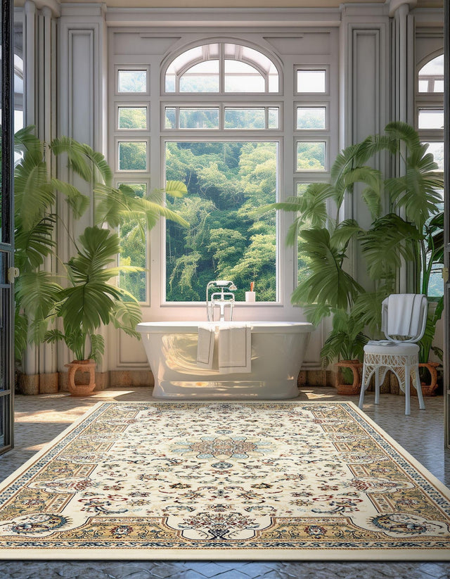Ivory 8' x 10' Narenj Rectangle Area Rug 85% Polypropylene & 15% Polyester Traditional Classic Carpet for Living, Dining, Bedrooms, Office for Sale at Rug Engine