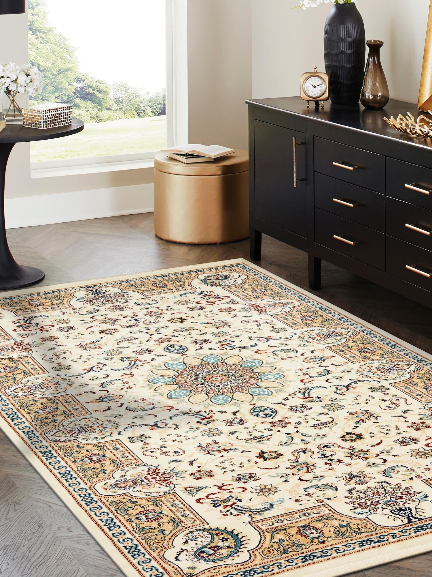 Ivory 8' x 10' Narenj Rectangle Area Rug 85% Polypropylene & 15% Polyester Traditional Classic Carpet for Living, Dining, Bedrooms, Office for Sale at Rug Engine