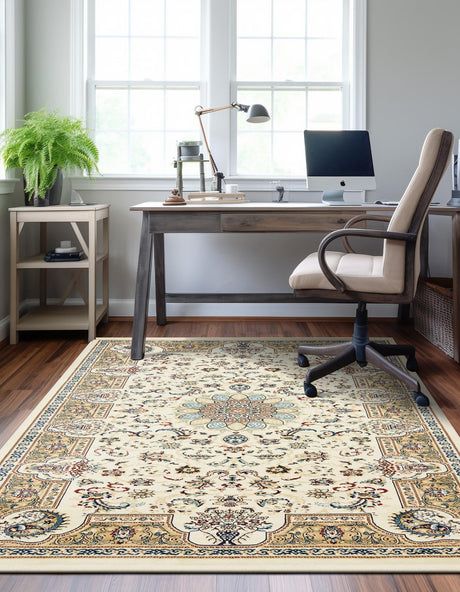 Ivory 8' x 10' Narenj Rectangle Area Rug 85% Polypropylene & 15% Polyester Traditional Classic Carpet for Living, Dining, Bedrooms, Office for Sale at Rug Engine