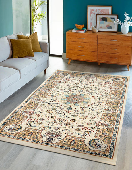 Ivory 3' x 5' 1 Narenj Rectangle Area Rug 85% Polypropylene & 15% Polyester Traditional Classic Carpet for Living, Dining, Bedrooms, Office for Sale at Rug Engine