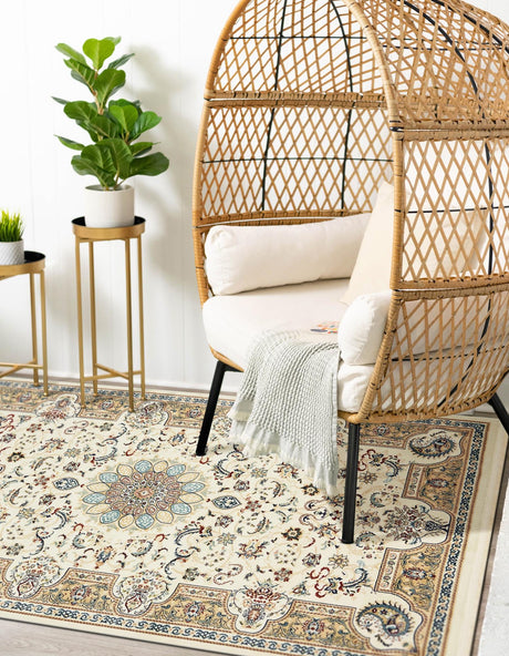 Ivory 10' x 13' Narenj Rectangle Area Rug 85% Polypropylene & 15% Polyester Traditional Classic Carpet for Living, Dining, Bedrooms, Office for Sale at Rug Engine