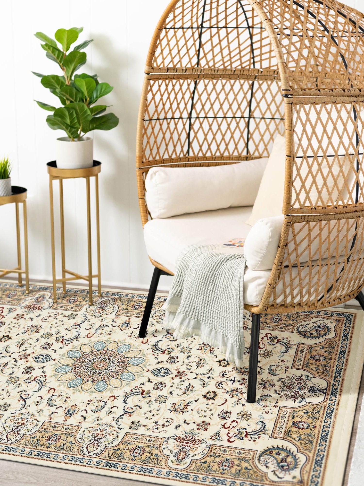 Ivory 3' x 5' 1 Narenj Rectangle Area Rug 85% Polypropylene & 15% Polyester Traditional Classic Carpet for Living, Dining, Bedrooms, Office for Sale at Rug Engine