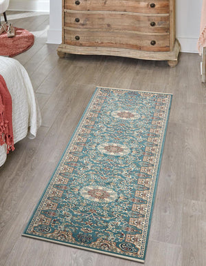 Blue 2' 11 x 13' 1 Narenj Runner Area Rug 85% Polypropylene & 15% Polyester Traditional Classic Carpet for Living, Dining, Bedrooms, Office for Sale at Rug Engine
