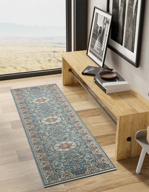 Blue 2' 11 x 13' 1 Narenj Runner Area Rug 85% Polypropylene & 15% Polyester Traditional Classic Carpet for Living, Dining, Bedrooms, Office for Sale at Rug Engine