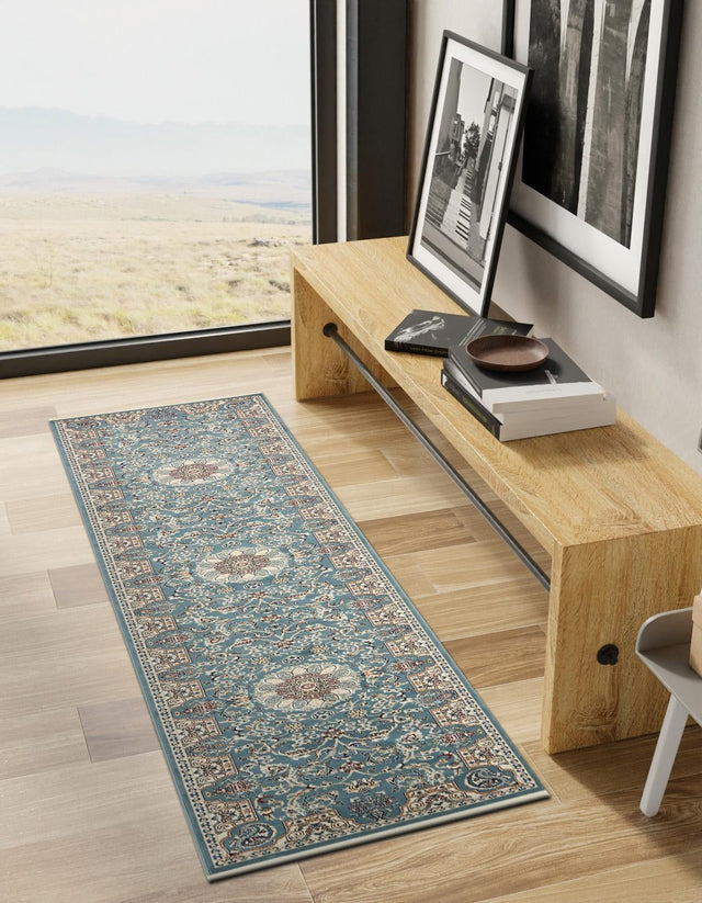 Blue 2' 11 x 13' 1 Narenj Runner Area Rug 85% Polypropylene & 15% Polyester Traditional Classic Carpet for Living, Dining, Bedrooms, Office for Sale at Rug Engine