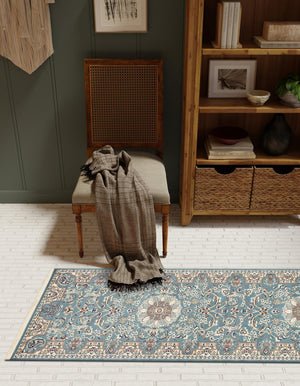 Blue 2' 11 x 13' 1 Narenj Runner Area Rug 85% Polypropylene & 15% Polyester Traditional Classic Carpet for Living, Dining, Bedrooms, Office for Sale at Rug Engine