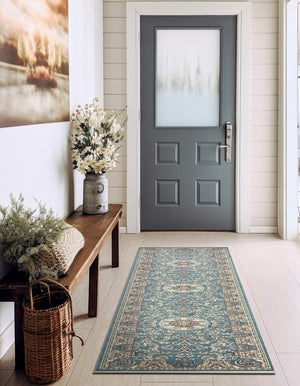 Blue 2' 11 x 13' 1 Narenj Runner Area Rug 85% Polypropylene & 15% Polyester Traditional Classic Carpet for Living, Dining, Bedrooms, Office for Sale at Rug Engine