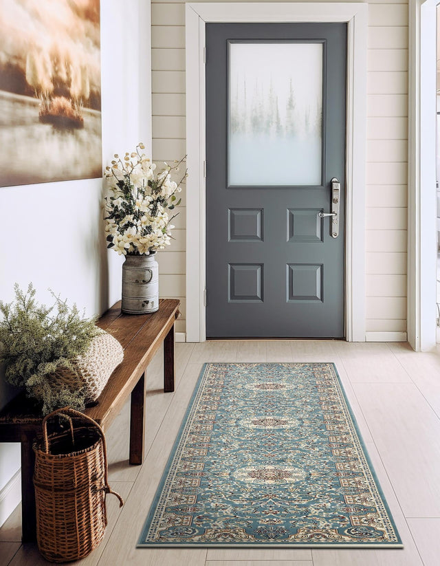 Blue 2' 11 x 13' 1 Narenj Runner Area Rug 85% Polypropylene & 15% Polyester Traditional Classic Carpet for Living, Dining, Bedrooms, Office for Sale at Rug Engine