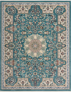 Blue 7' 10 x 10' Narenj Rectangle Area Rug 85% Polypropylene & 15% Polyester Traditional Classic Carpet for Living, Dining, Bedrooms, Office for Sale at Rug Engine