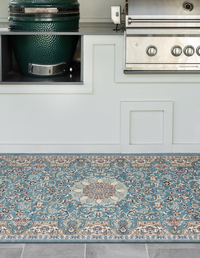 Blue 7' 10 x 10' Narenj Rectangle Area Rug 85% Polypropylene & 15% Polyester Traditional Classic Carpet for Living, Dining, Bedrooms, Office for Sale at Rug Engine