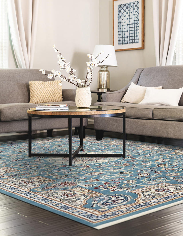 Blue 7' 10 x 10' Narenj Rectangle Area Rug 85% Polypropylene & 15% Polyester Traditional Classic Carpet for Living, Dining, Bedrooms, Office for Sale at Rug Engine