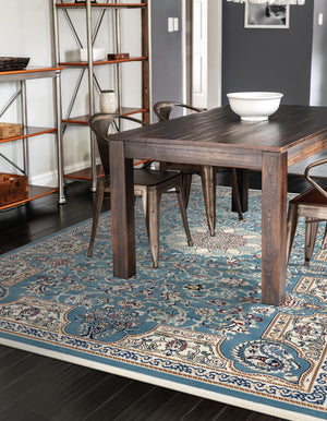 Blue 10' x 13' Narenj Rectangle Area Rug 85% Polypropylene & 15% Polyester Traditional Classic Carpet for Living, Dining, Bedrooms, Office for Sale at Rug Engine