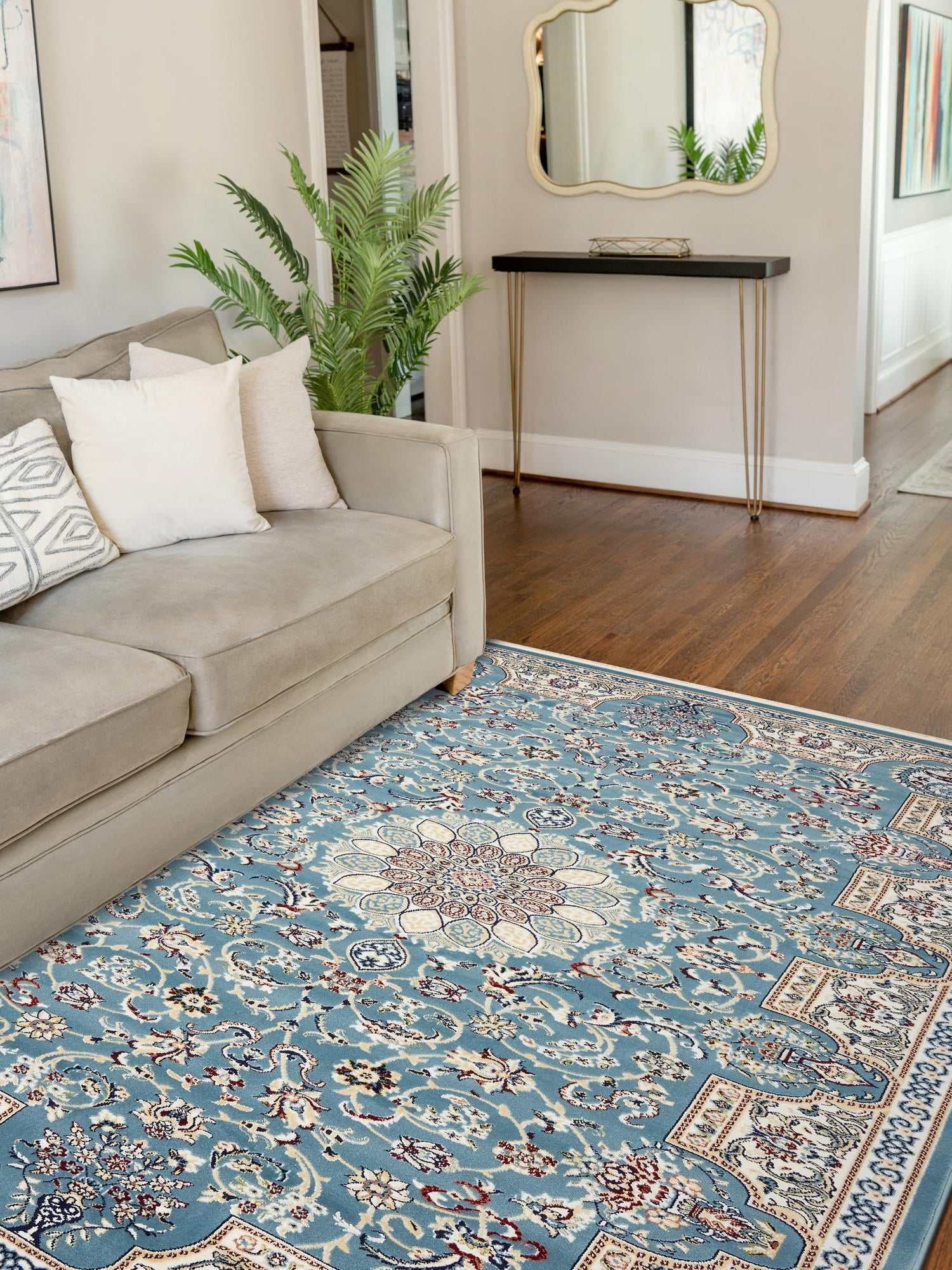 Blue 10' x 13' Narenj Rectangle Area Rug 85% Polypropylene & 15% Polyester Traditional Classic Carpet for Living, Dining, Bedrooms, Office for Sale at Rug Engine