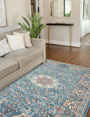 Blue 10' x 13' Narenj Rectangle Area Rug 85% Polypropylene & 15% Polyester Traditional Classic Carpet for Living, Dining, Bedrooms, Office for Sale at Rug Engine