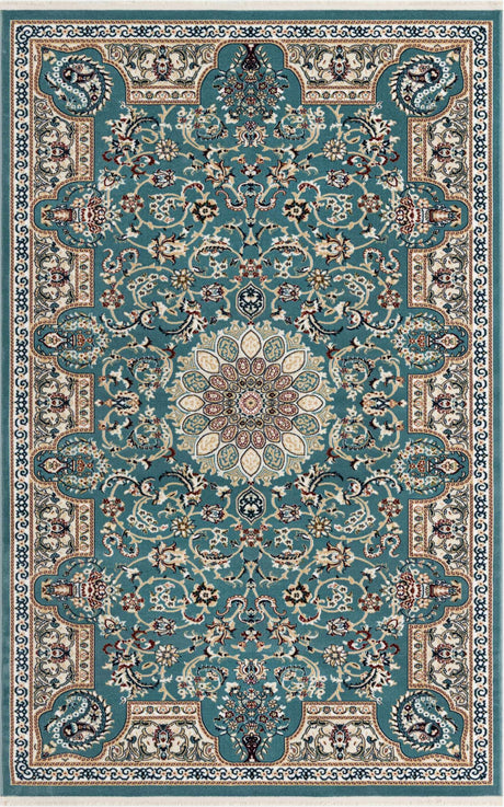 Blue 5' 3 x 8' Narenj Rectangle Area Rug 85% Polypropylene & 15% Polyester Traditional Classic Carpet for Living, Dining, Bedrooms, Office for Sale at Rug Engine