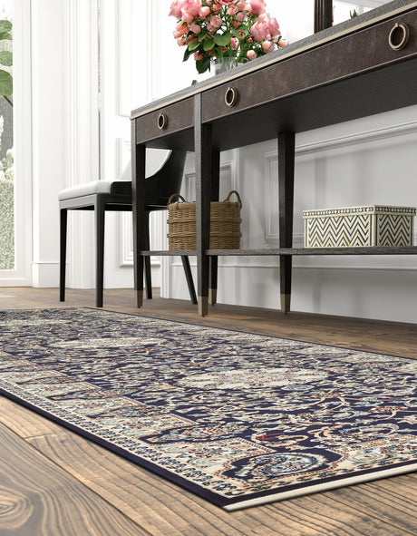 Navy Blue 3' x 13' 1 Narenj Runner Area Rug 85% Polypropylene & 15% Polyester Traditional Classic Carpet for Living, Dining, Bedrooms, Office for Sale at Rug Engine