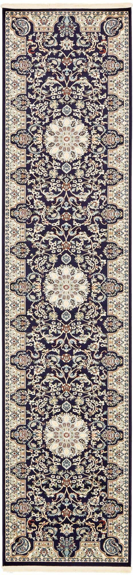 Navy Blue 3' x 13' 1 Narenj Runner Area Rug 85% Polypropylene & 15% Polyester Traditional Classic Carpet for Living, Dining, Bedrooms, Office for Sale at Rug Engine