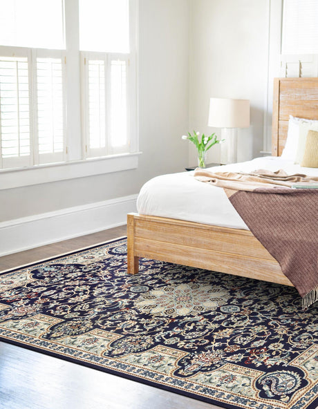 Navy Blue 7' 10 x 10' Narenj Rectangle Area Rug 85% Polypropylene & 15% Polyester Traditional Classic Carpet for Living, Dining, Bedrooms, Office for Sale at Rug Engine