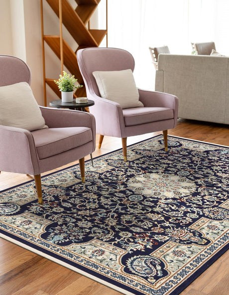 Navy Blue 7' 10 x 10' Narenj Rectangle Area Rug 85% Polypropylene & 15% Polyester Traditional Classic Carpet for Living, Dining, Bedrooms, Office for Sale at Rug Engine
