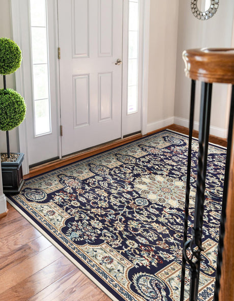 Navy Blue 3' x 5' 1 Narenj Rectangle Area Rug 85% Polypropylene & 15% Polyester Traditional Classic Carpet for Living, Dining, Bedrooms, Office for Sale at Rug Engine