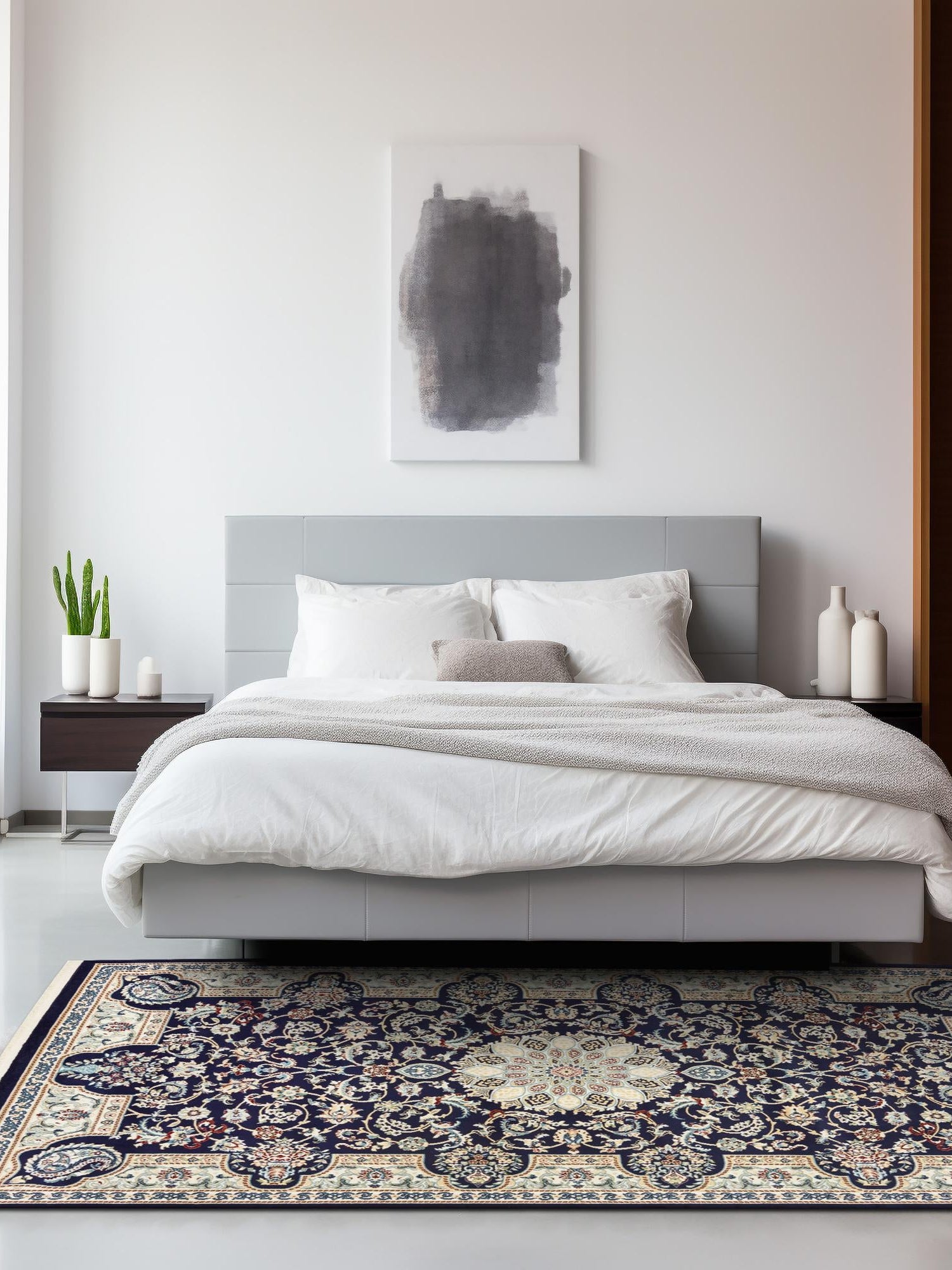 Navy Blue 7' 10 x 10' Narenj Rectangle Area Rug 85% Polypropylene & 15% Polyester Traditional Classic Carpet for Living, Dining, Bedrooms, Office for Sale at Rug Engine