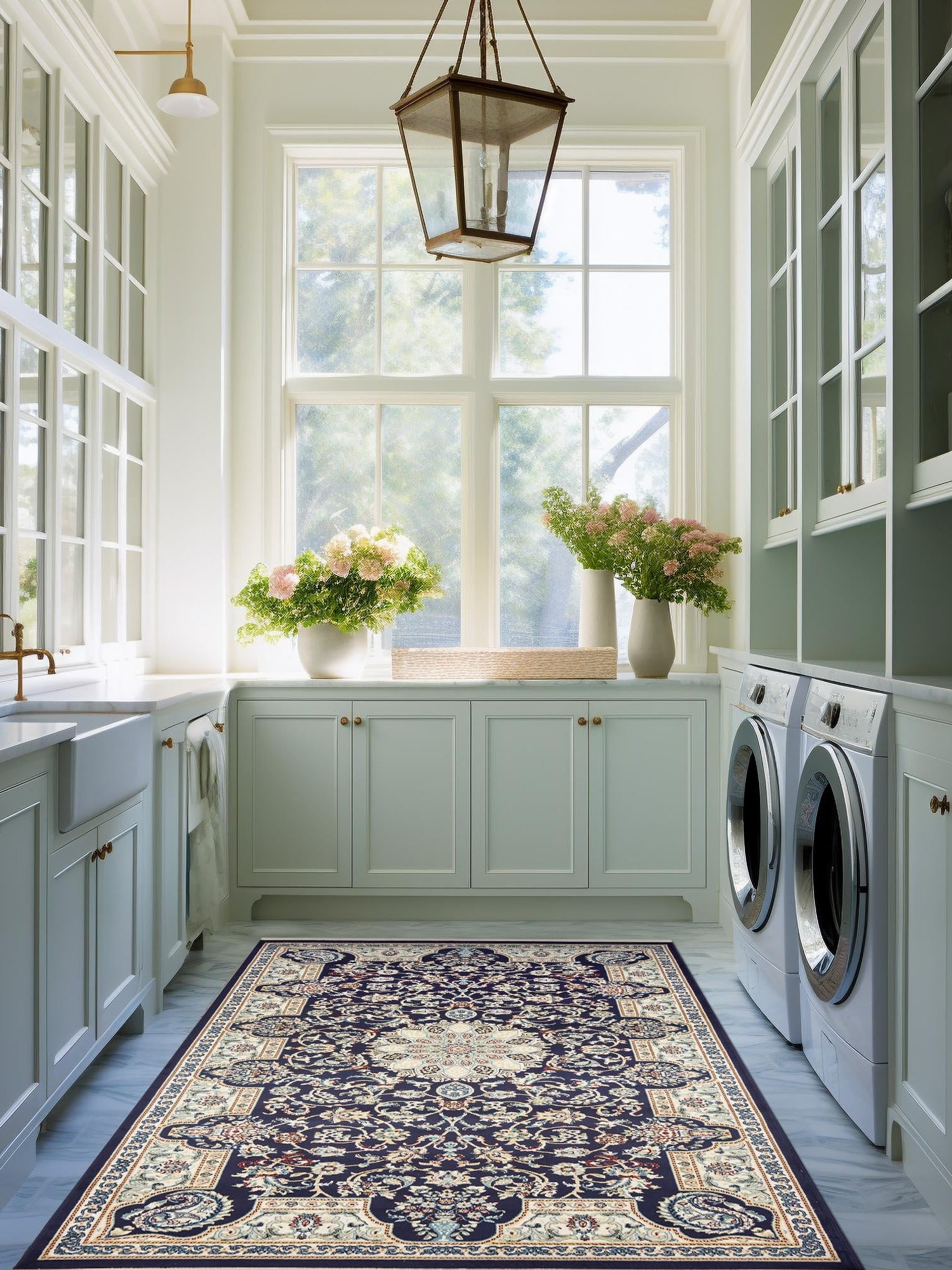 Navy Blue 7' 10 x 10' Narenj Rectangle Area Rug 85% Polypropylene & 15% Polyester Traditional Classic Carpet for Living, Dining, Bedrooms, Office for Sale at Rug Engine