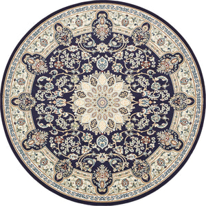Navy Blue 10' x 10' Narenj Round Area Rug 85% Polypropylene & 15% Polyester Traditional Classic Carpet for Living, Dining, Bedrooms, Office for Sale at Rug Engine