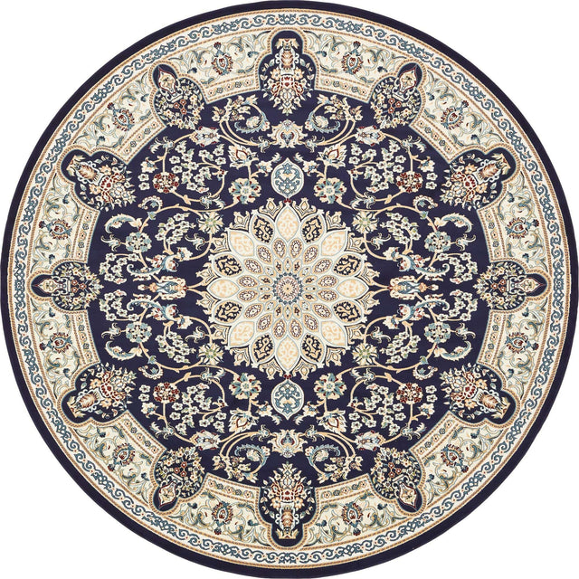 Navy Blue 10' x 10' Narenj Round Area Rug 85% Polypropylene & 15% Polyester Traditional Classic Carpet for Living, Dining, Bedrooms, Office for Sale at Rug Engine