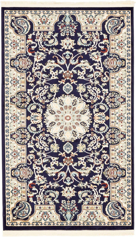Navy Blue 3' x 5' 1 Narenj Rectangle Area Rug 85% Polypropylene & 15% Polyester Traditional Classic Carpet for Living, Dining, Bedrooms, Office for Sale at Rug Engine