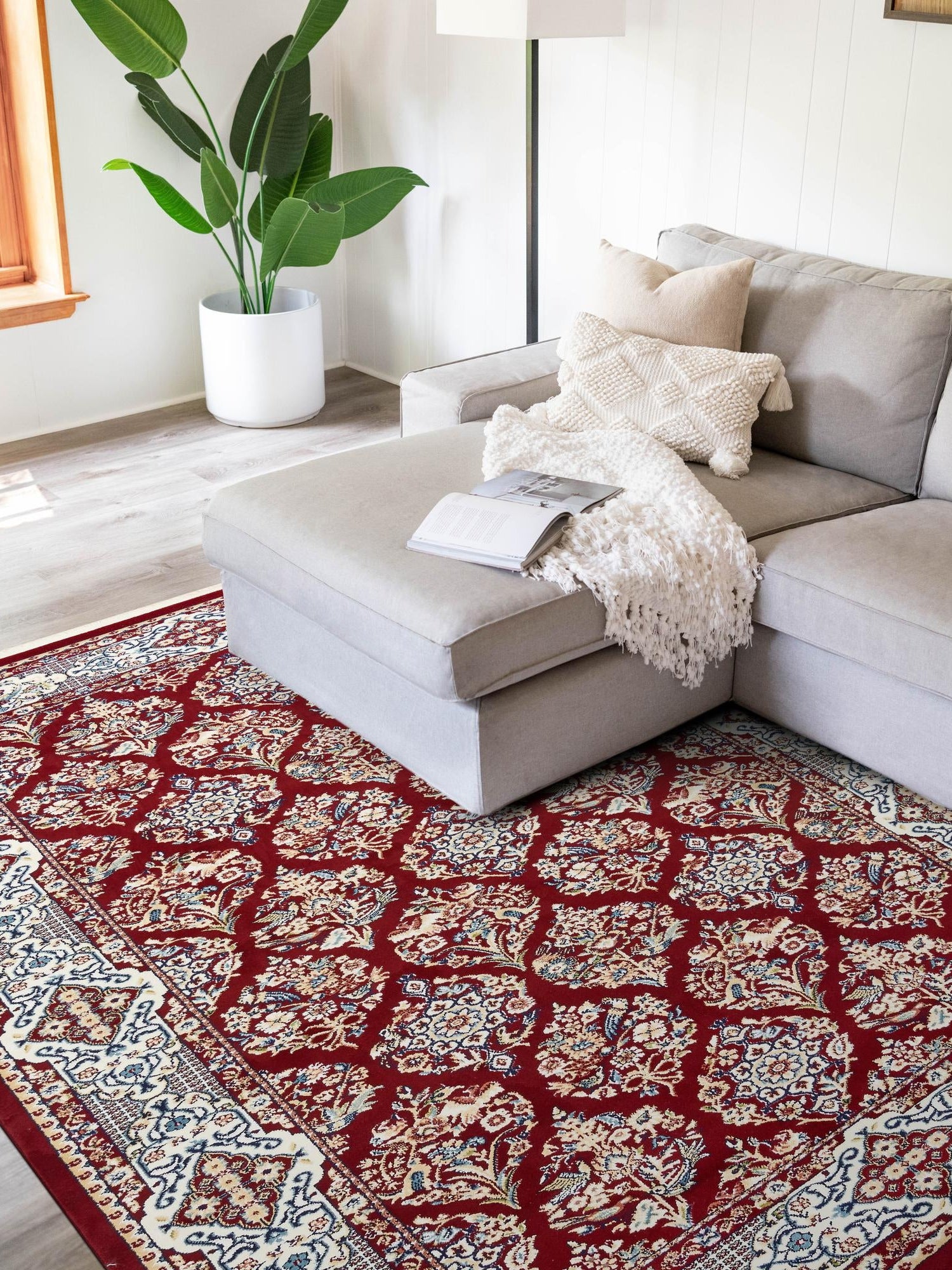 Burgundy 5' 3 x 8' Narenj Rectangle Area Rug 85% Polypropylene & 15% Polyester Traditional Classic Carpet for Living, Dining, Bedrooms, Office for Sale at Rug Engine