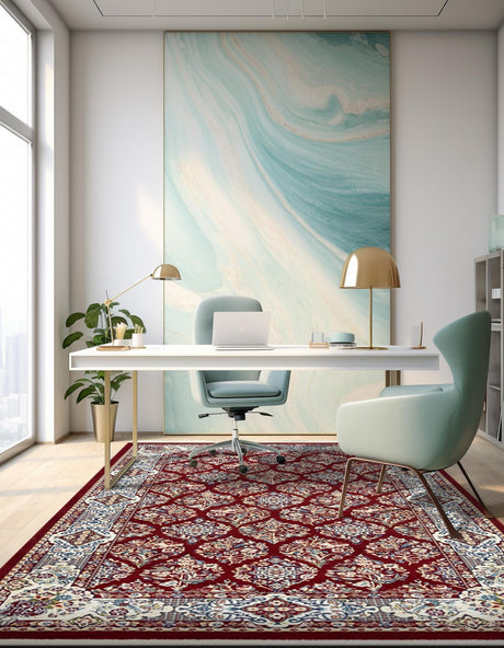 Burgundy 10' x 13' 1 Narenj Rectangle Area Rug 85% Polypropylene & 15% Polyester Traditional Classic Carpet for Living, Dining, Bedrooms, Office for Sale at Rug Engine