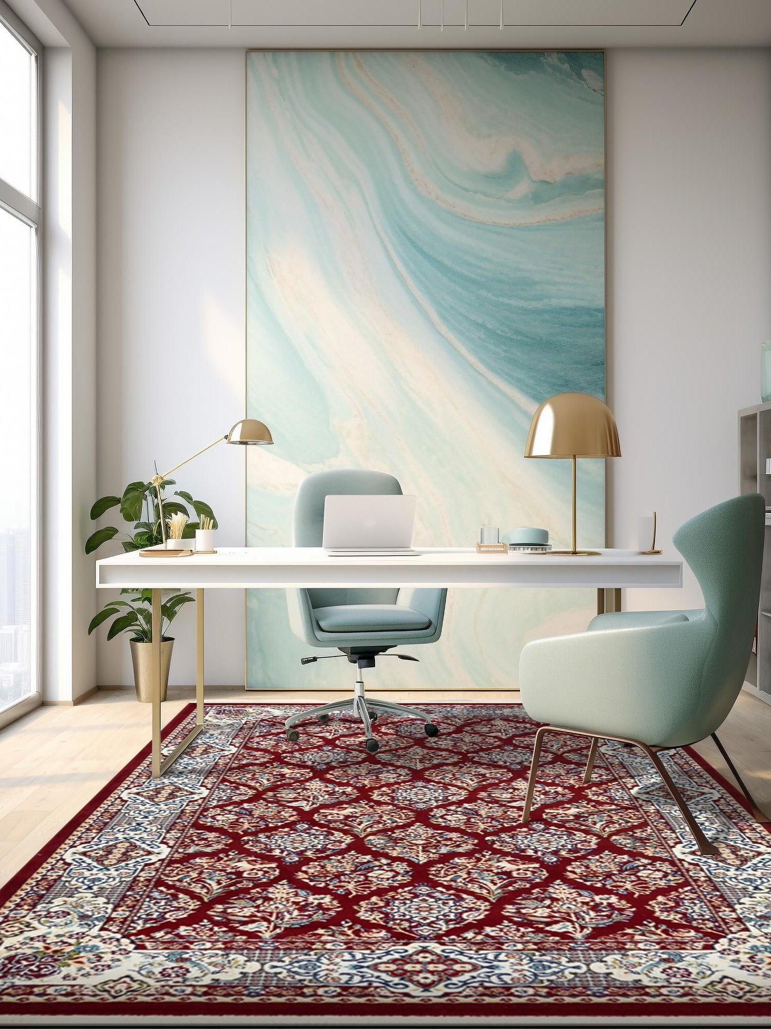 Burgundy 5' 3 x 8' Narenj Rectangle Area Rug 85% Polypropylene & 15% Polyester Traditional Classic Carpet for Living, Dining, Bedrooms, Office for Sale at Rug Engine