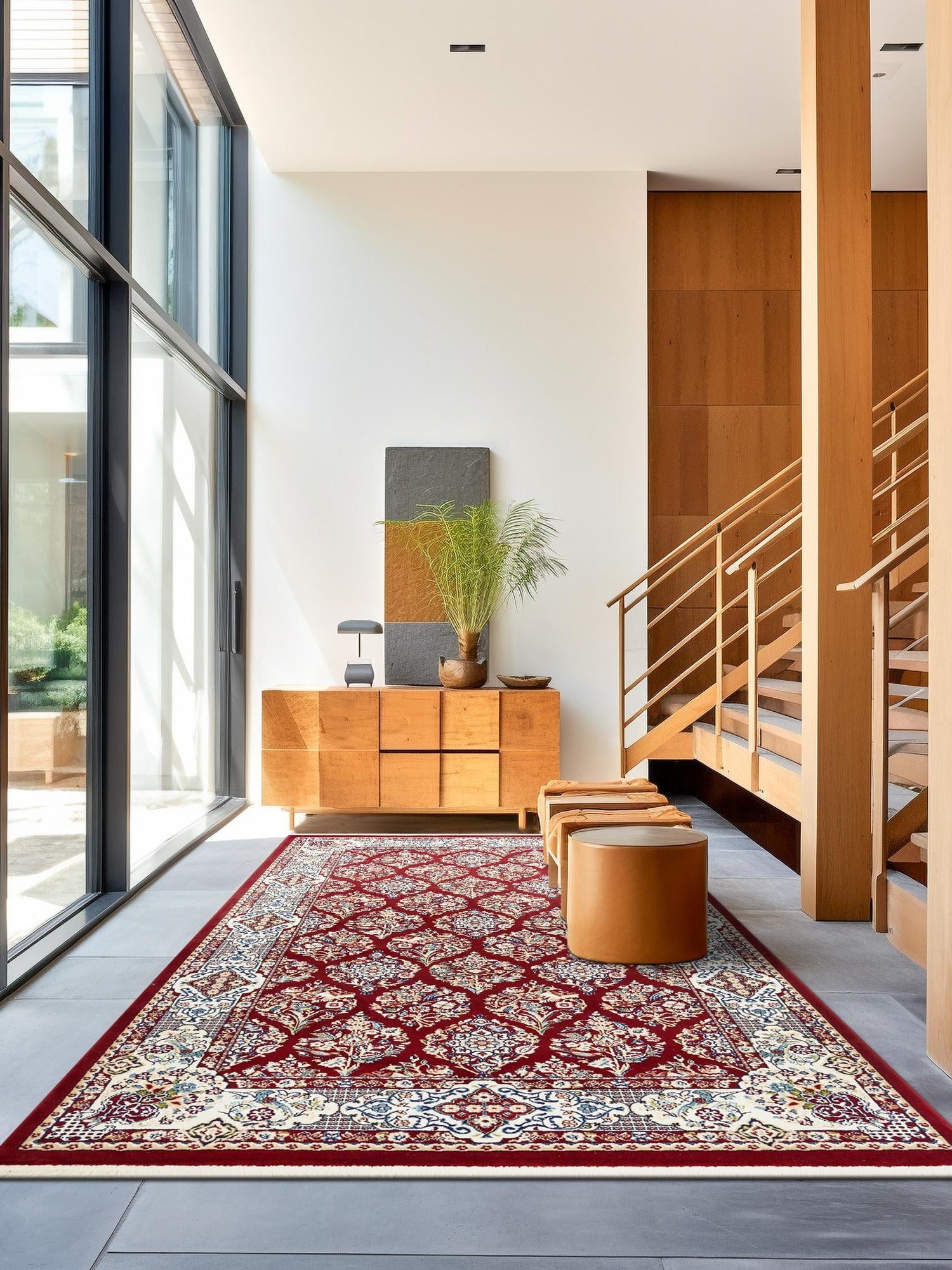 Burgundy 5' 3 x 8' Narenj Rectangle Area Rug 85% Polypropylene & 15% Polyester Traditional Classic Carpet for Living, Dining, Bedrooms, Office for Sale at Rug Engine