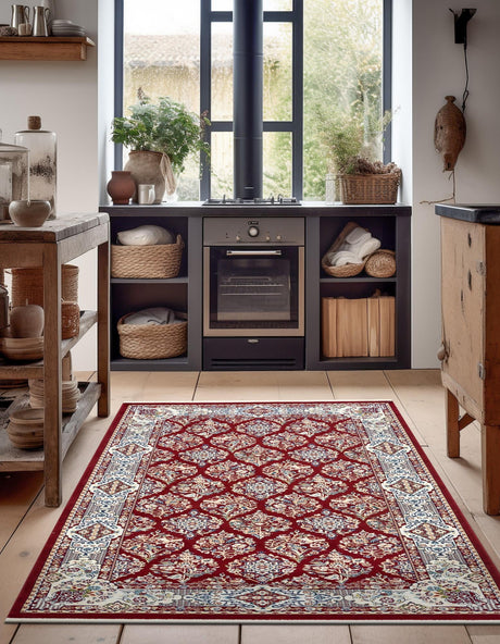 Burgundy 10' x 13' 1 Narenj Rectangle Area Rug 85% Polypropylene & 15% Polyester Traditional Classic Carpet for Living, Dining, Bedrooms, Office for Sale at Rug Engine