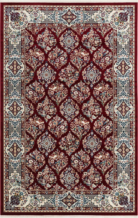 Burgundy 5' 3 x 8' Narenj Rectangle Area Rug 85% Polypropylene & 15% Polyester Traditional Classic Carpet for Living, Dining, Bedrooms, Office for Sale at Rug Engine