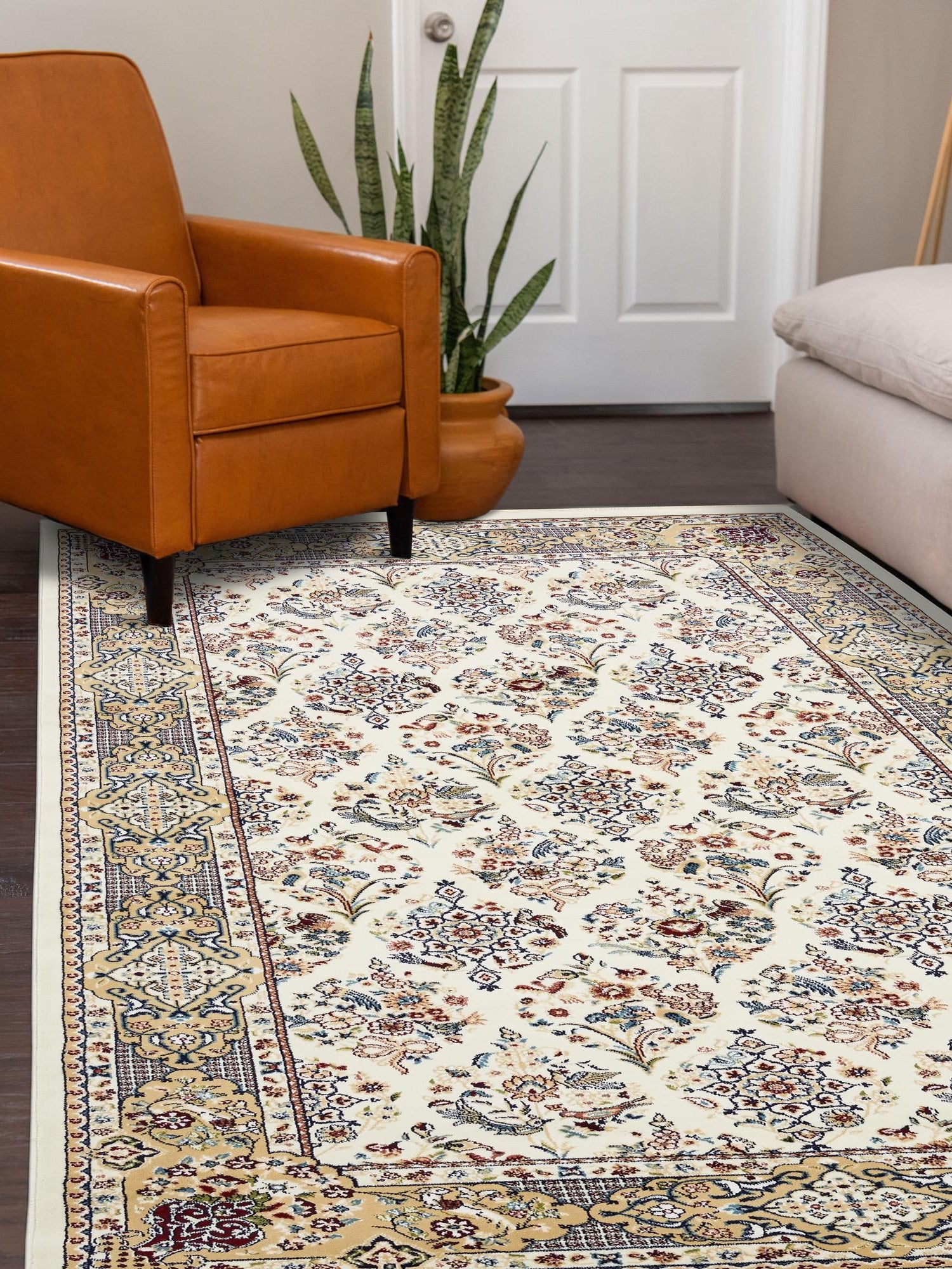 Ivory 8' x 10' Narenj Rectangle Area Rug 85% Polypropylene & 15% Polyester Traditional Classic Carpet for Living, Dining, Bedrooms, Office for Sale at Rug Engine