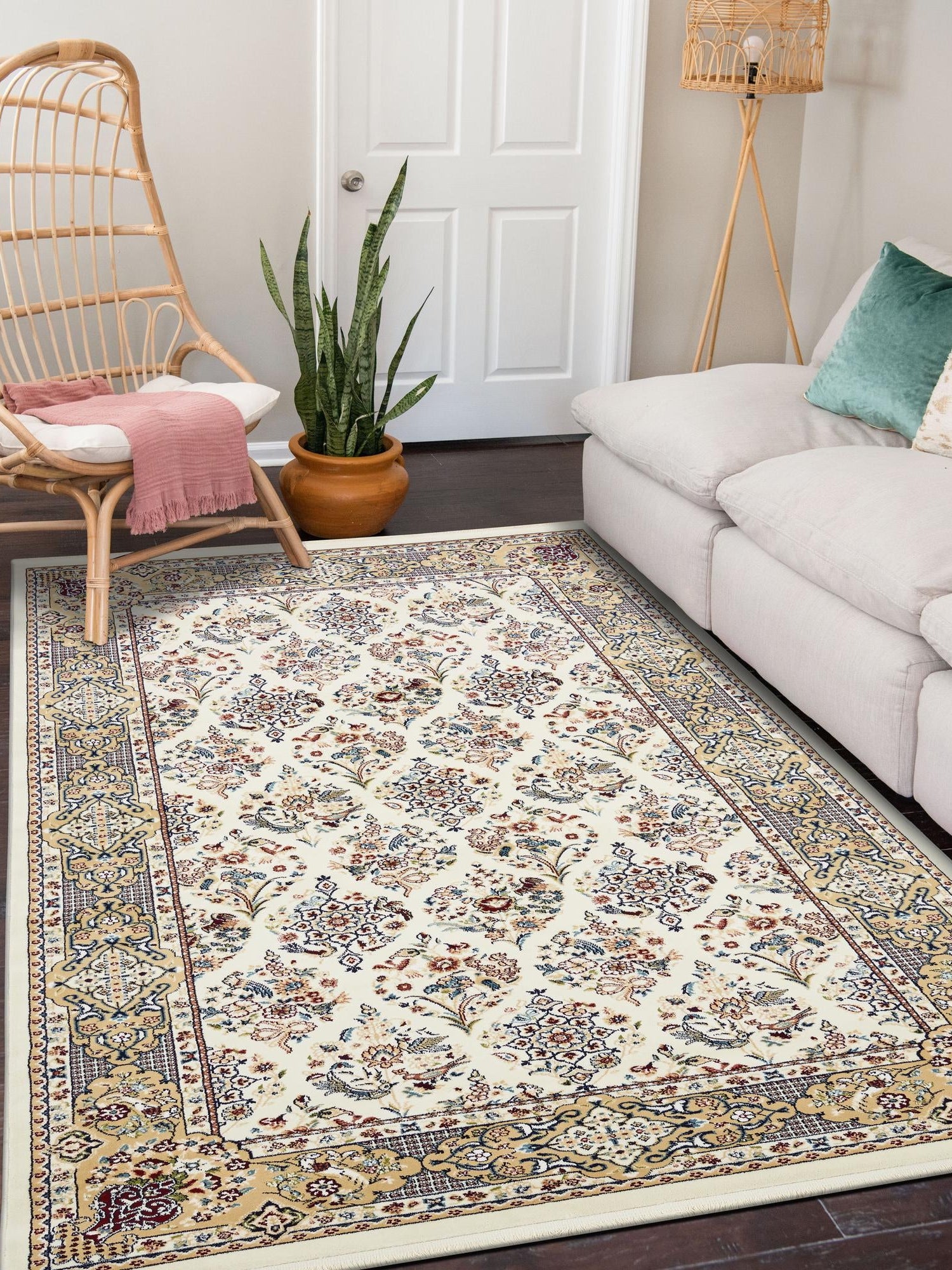 Ivory 8' x 10' Narenj Rectangle Area Rug 85% Polypropylene & 15% Polyester Traditional Classic Carpet for Living, Dining, Bedrooms, Office for Sale at Rug Engine