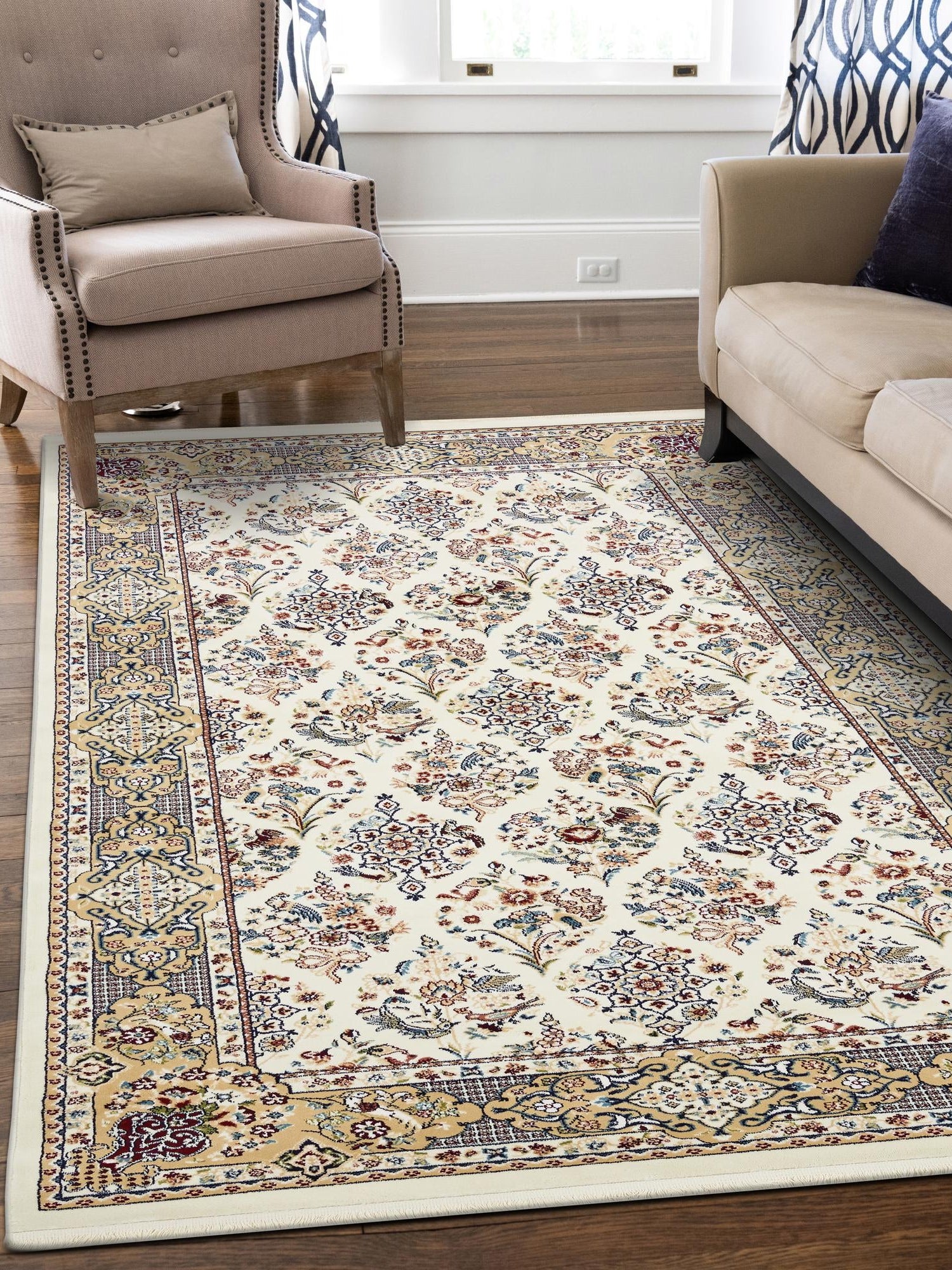 Ivory 8' x 10' Narenj Rectangle Area Rug 85% Polypropylene & 15% Polyester Traditional Classic Carpet for Living, Dining, Bedrooms, Office for Sale at Rug Engine