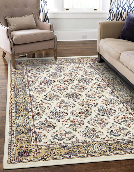 Ivory 8' x 10' Narenj Rectangle Area Rug 85% Polypropylene & 15% Polyester Traditional Classic Carpet for Living, Dining, Bedrooms, Office for Sale at Rug Engine