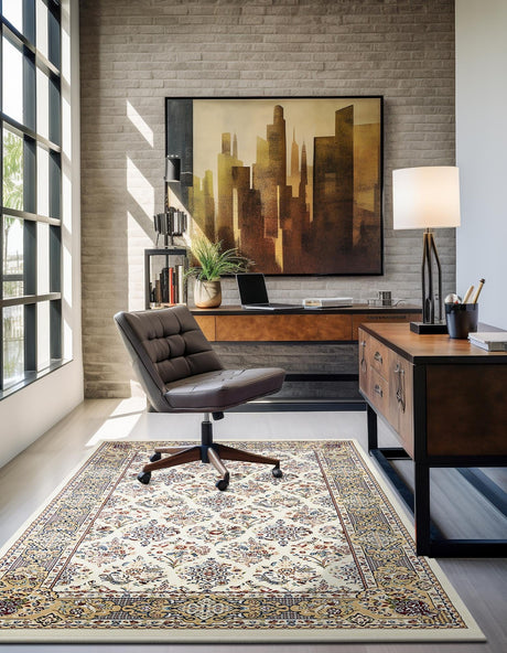 Ivory 10' x 13' 1 Narenj Rectangle Area Rug 85% Polypropylene & 15% Polyester Traditional Classic Carpet for Living, Dining, Bedrooms, Office for Sale at Rug Engine