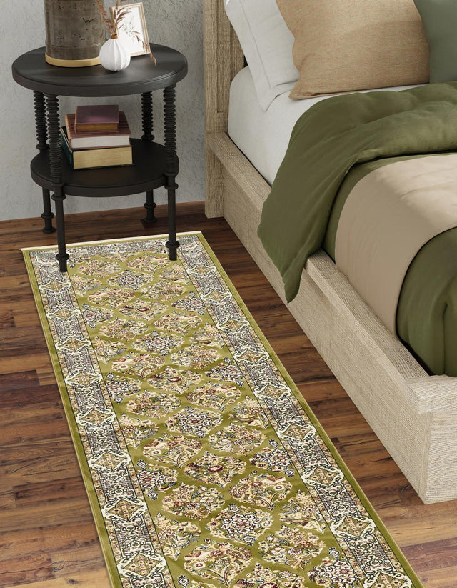 Green 3' x 13' 1 Narenj Runner Area Rug 85% Polypropylene & 15% Polyester Traditional Classic Carpet for Living, Dining, Bedrooms, Office for Sale at Rug Engine