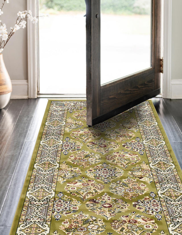 Green 3' x 13' 1 Narenj Runner Area Rug 85% Polypropylene & 15% Polyester Traditional Classic Carpet for Living, Dining, Bedrooms, Office for Sale at Rug Engine